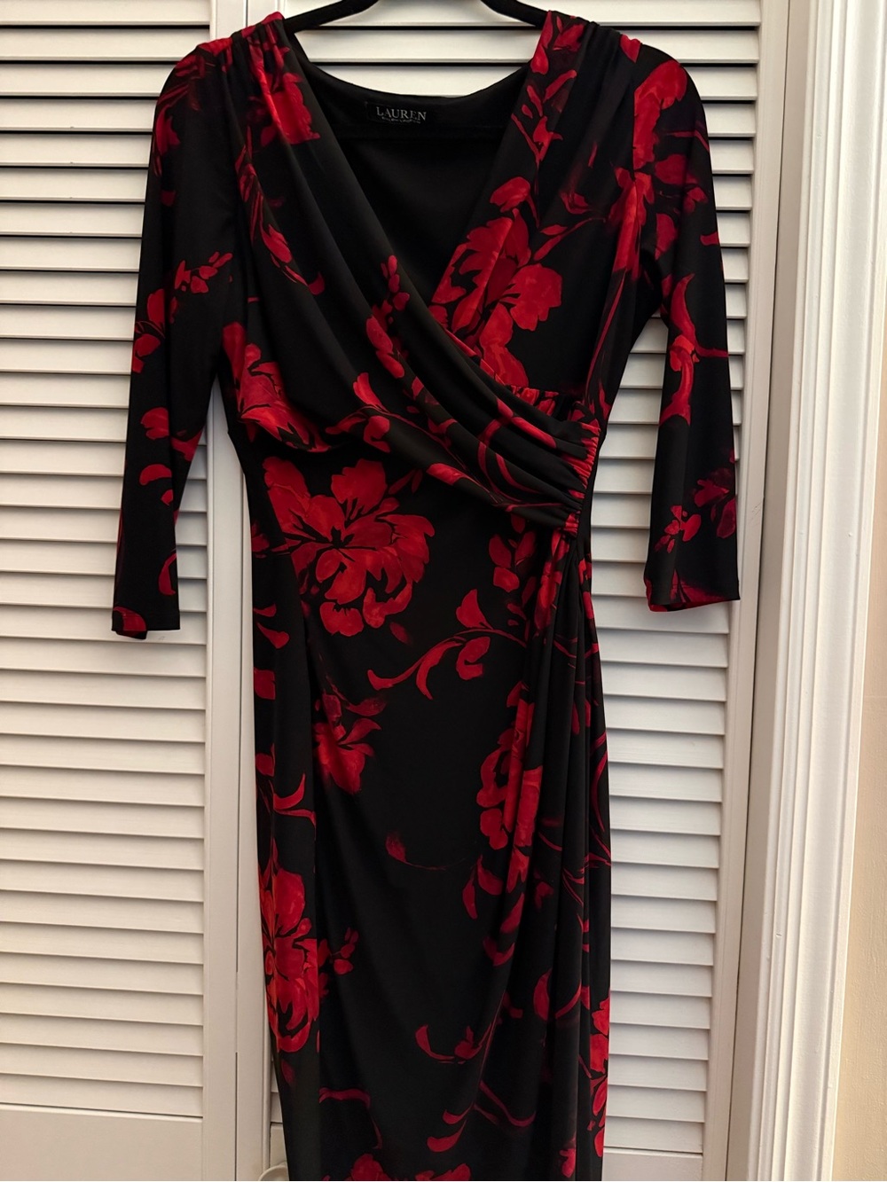 Ralph Lauren Black Dress with Red Floral Wrap Detail